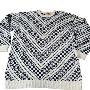 Basco Sportswear Hand Knit 100% Cotton‎ Sweater Navy White Fair Isle Size S
